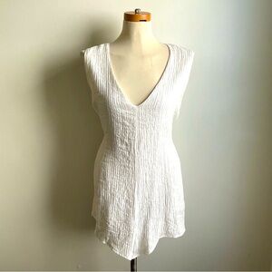 Gianni Bini White Crinkle Adjustable Shorts Romper V-Neck Beach Coverup Large